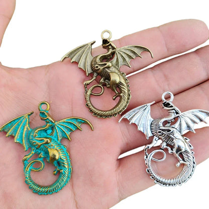 WZNB 5Pcs 43x46mm Ancient Sliver Dragon Charms Animals Pendant for Jewelry Findings Making Handmade Necklace Diy Accessories