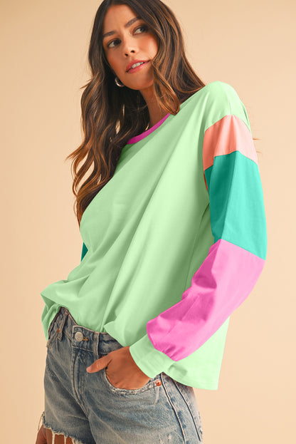 Light Blue Color Block Sleeve Loose Fit Top