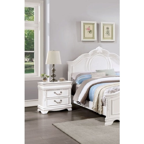 Classic White Color 1pc Nightstand Bedroom Furniture Solid Wood Nickel Hanging Pulls 2-Drawers Bedside Table