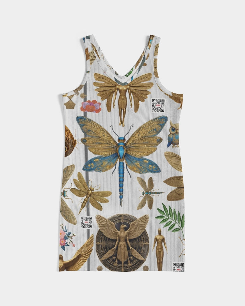 Abstrak dragonfly Women's All-Over PrintRib Knit V Neck Mini Dress