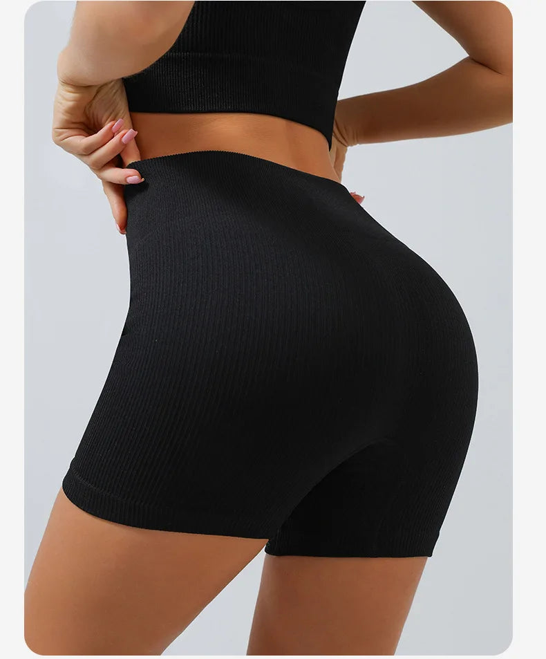 Fitness Running Seamless Ribbed Yoga Sets Workout Sets for Women 2 Pieces Gym Suits Ribbed Crop Tank High Waist Shorts Outfits