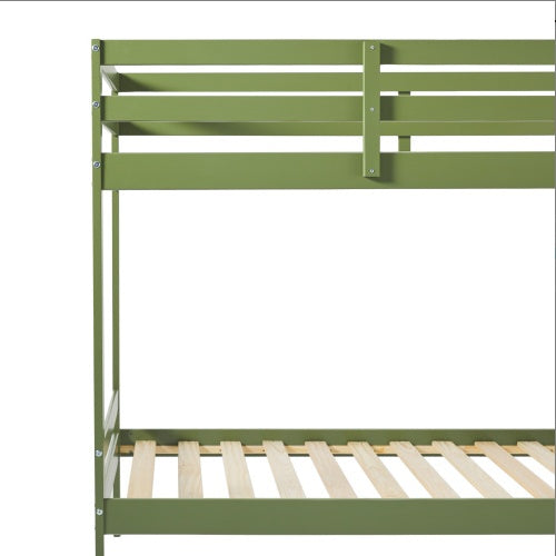 Modern Simple Solid Wood Twin Over Twin Bunk Bed, Olive Green