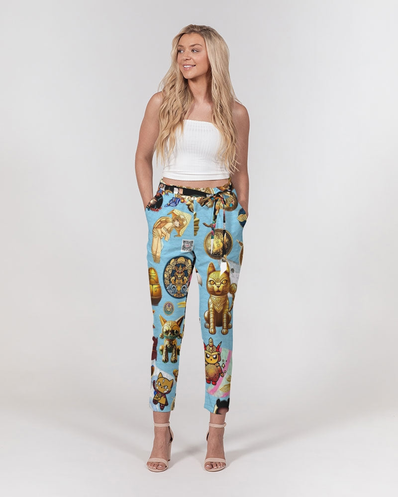 4 Annunaki Abstrak Collection Women's All-Over Print Belted Tapered Pants