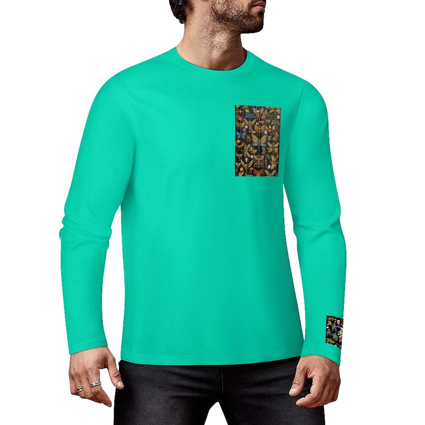 DTF 160gsm Cotton Men's Long Sleeve T-shirt (Front+Sleeve Printing)