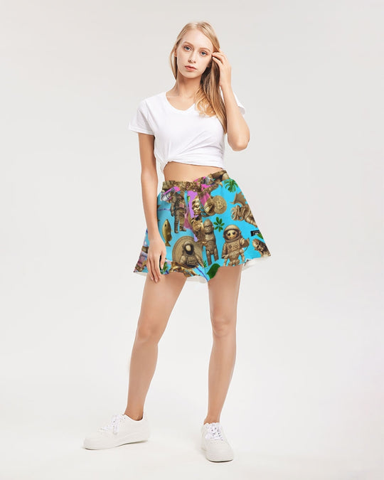 Ancient Abstrak Collection Women's All-Over Print Ruffle Shorts