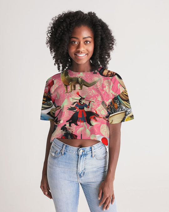 Trendy Abstrak Pattern Women's All-Over Print Lounge Cropped Tee