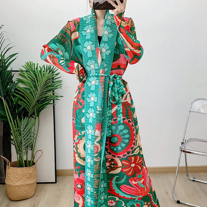 Folded Muslim New Robe Versatile Long sleeved Coat Coat Coat Cloak Printed Women's Fashion