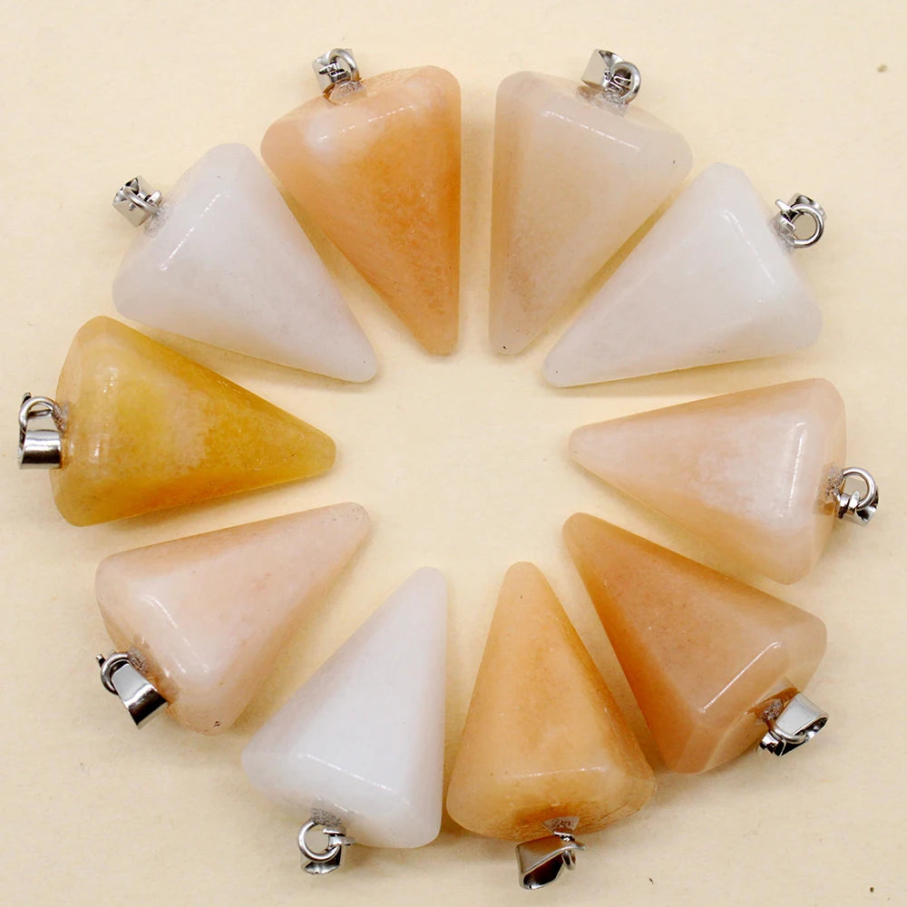 24pcs Natural Stone Reiki Pendulum Divination Pendant Amethyst Quartz Crystal Agate Suitable for DIY Necklace Jewelry Pendant