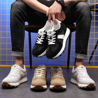 Elevator Casual Sneakers Man Cow Suede Leather Lace-Up Round Toe Platform Shoes 3/6/8cm Height Increase Shoes For Men Lift Sport