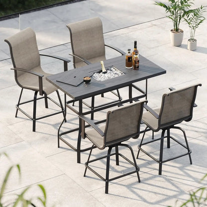 3 Piece Counter Height Patio Bar Set, Modern Round Bar Table and Swivel Bar Stools for Outdoor Kitchen Restaurant (Coffee)