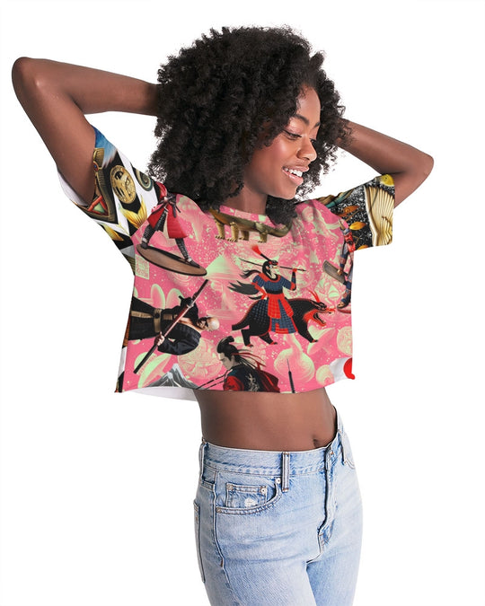 Trendy Abstrak Pattern Women's All-Over Print Lounge Cropped Tee