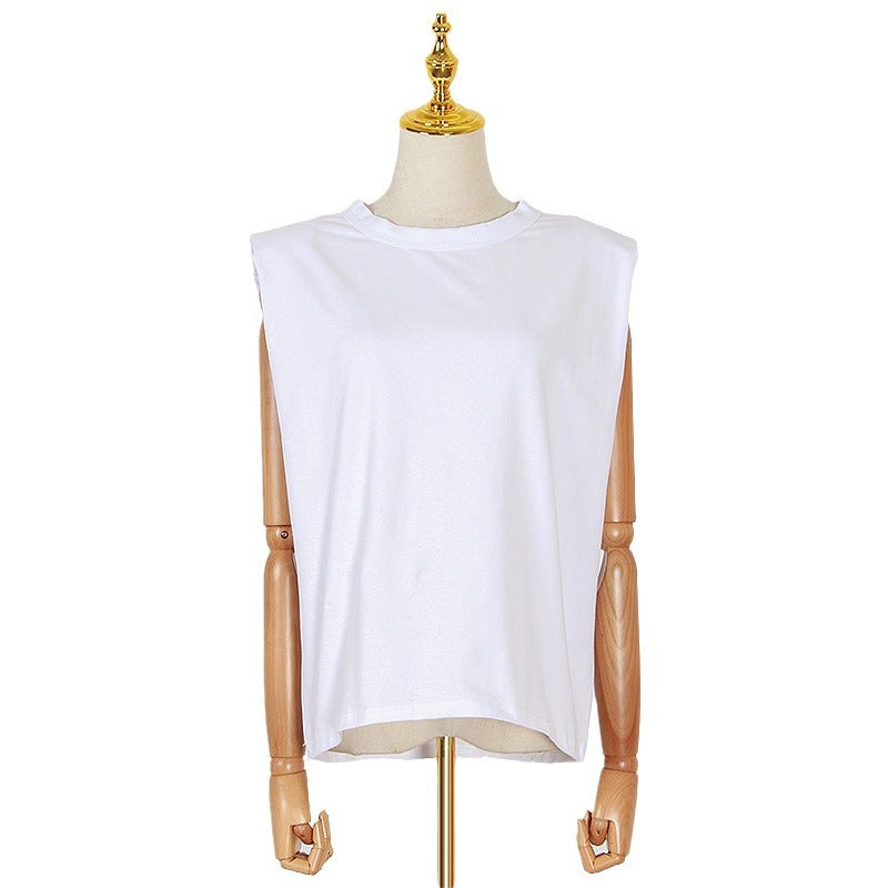 Casual style round neck sleeveless loose and luxurious T-shirt for women