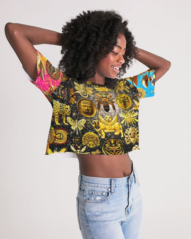 Eye and Face Abstrak Women's All-Over Print Lounge Cropped Tee