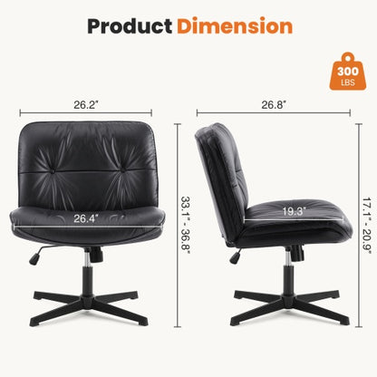 Criss Cross Legged Chair, Armless Office Desk Wide Seat No Wheels, Swivel Height Adjustable Comfy