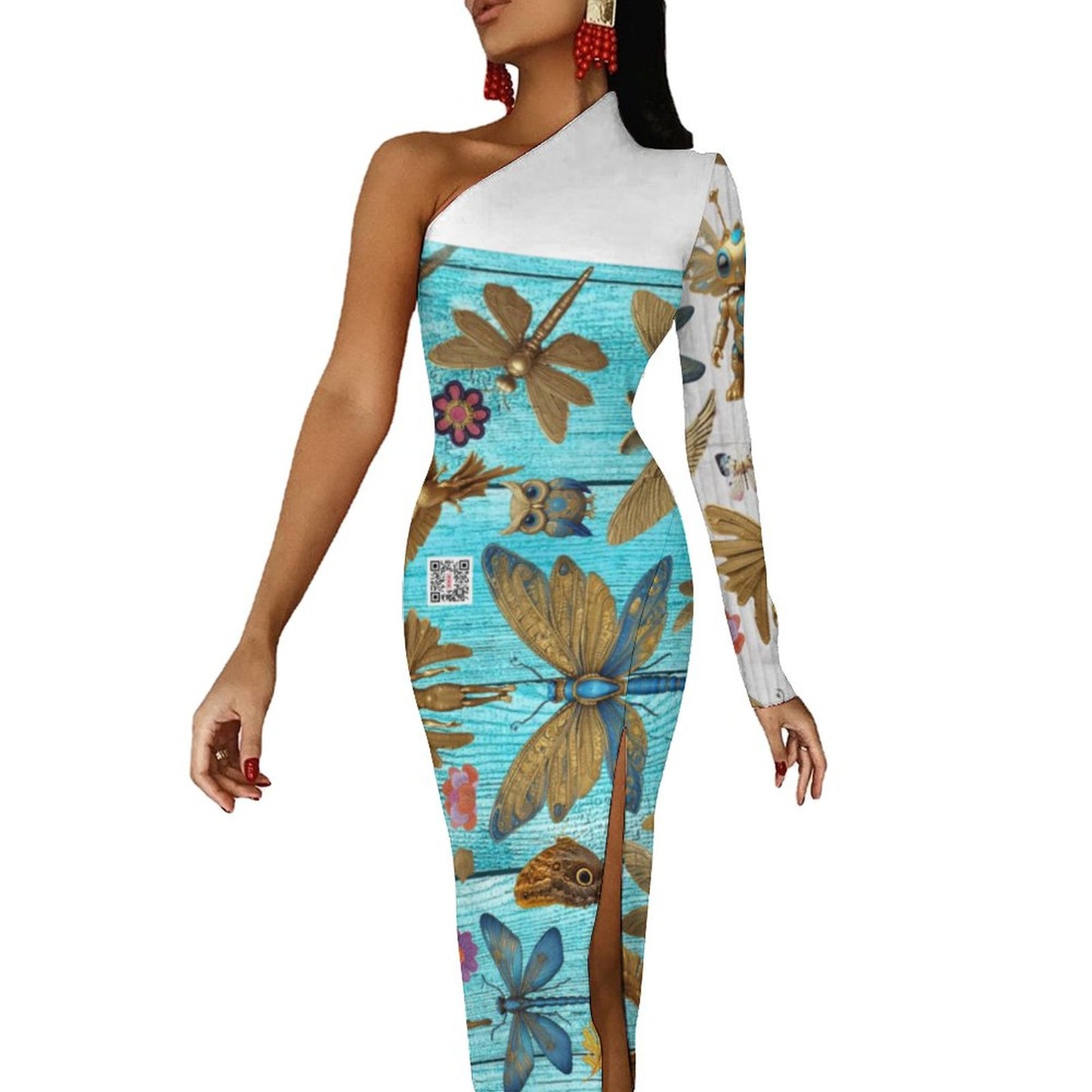 One Shoulder Split Dress BIQ (All-Over Printing)