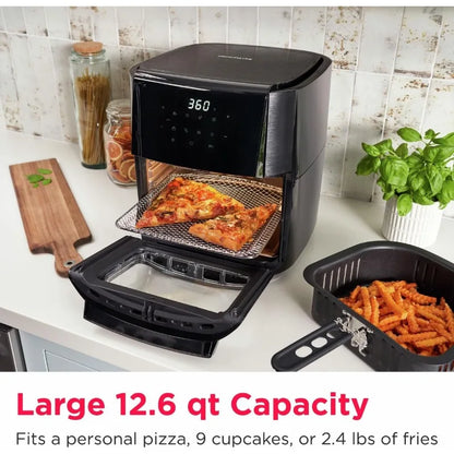 5 in 1 Large Air Fryer Toaster Oven Combo - 12.6 Qt Total Capacity, 3.7 Qt Basket - 7 Preprogrammed Recipes, Airfryer