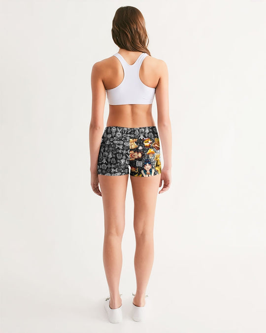 Womens Abstrak Women's All-Over Print Mid-Rise Yoga Shorts