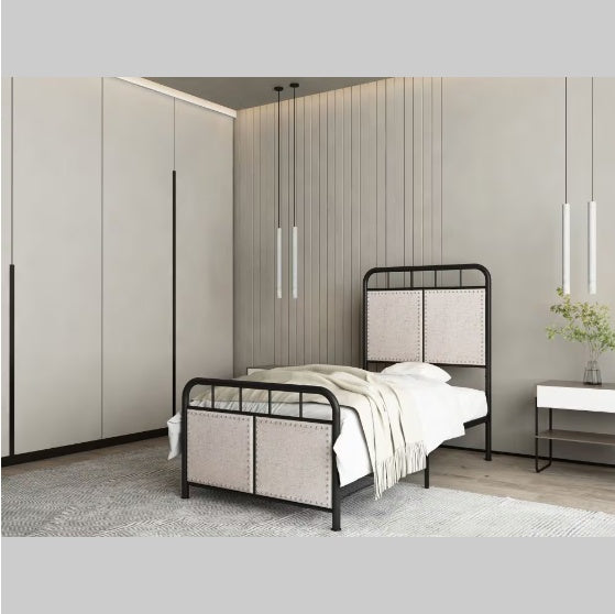 Double-size Linen Upholstered Platform Metal Bed Frame