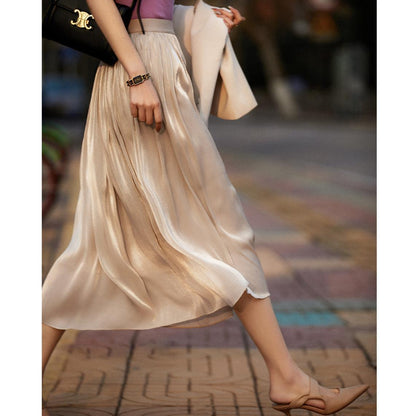 Flowing gauze skirt swaying romantic high-end cutting slimming solid color glossy texture half skirt for women