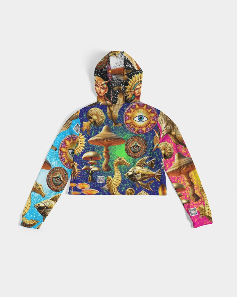 Eye and Face Abstrak Women's All-Over Print Cropped Hoodie