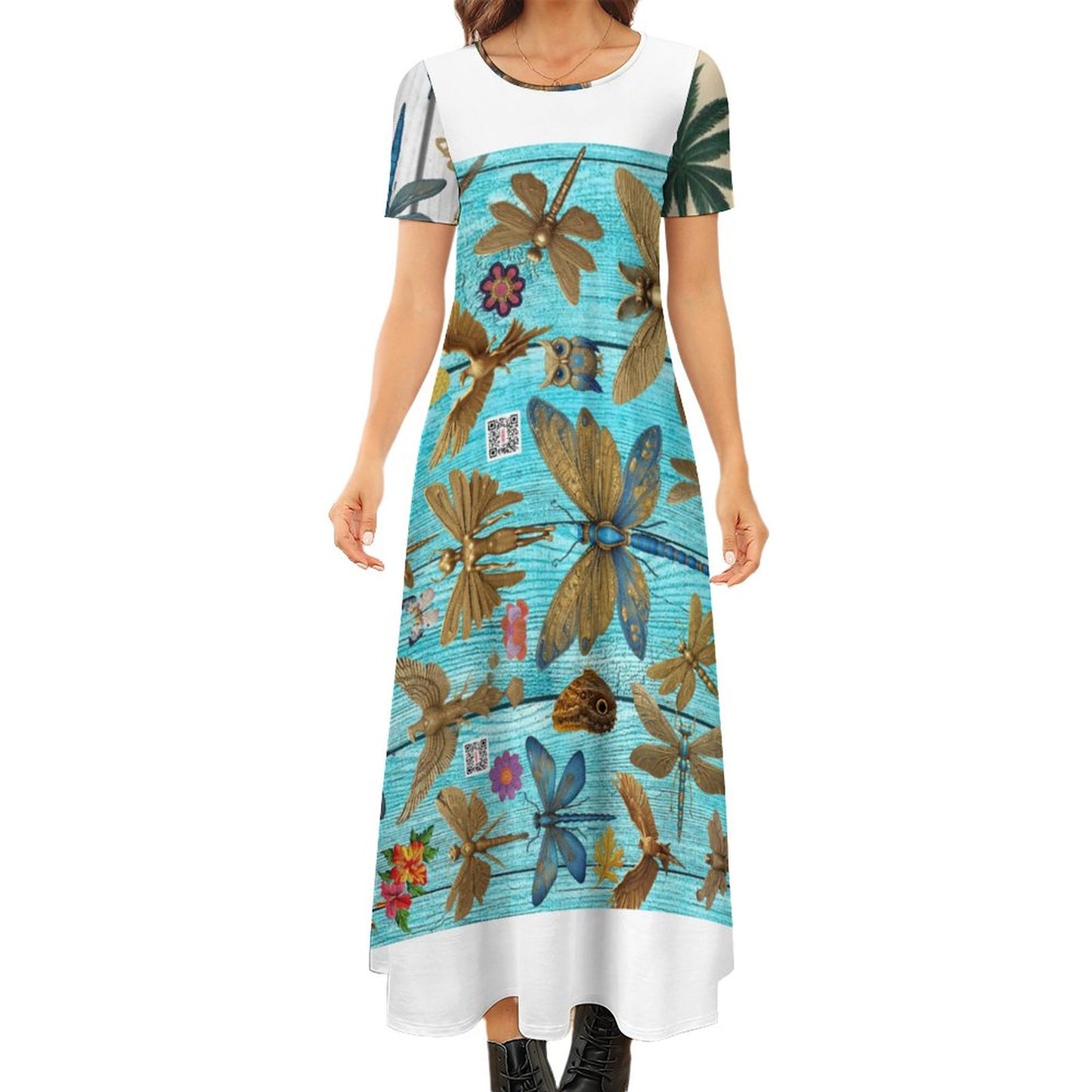 Round Neck Short Sleeve Dress B523 (All-Over Printing)