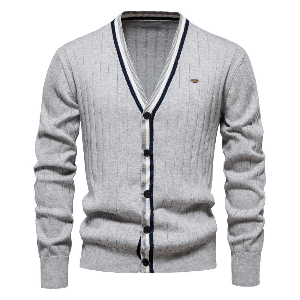 Cardigan Men's V-neck Long Sleeve Sweater Trendy Contrast Color