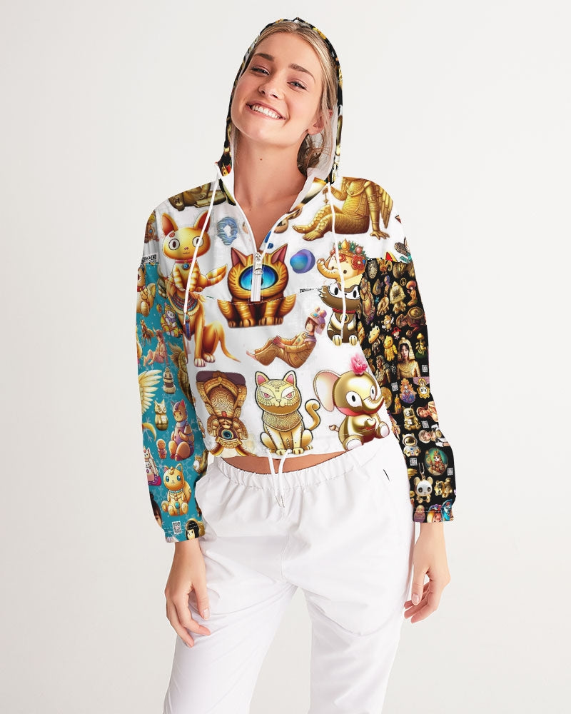 4 Annunaki Abstrak Collection Women's All-Over Print Cropped Windbreaker