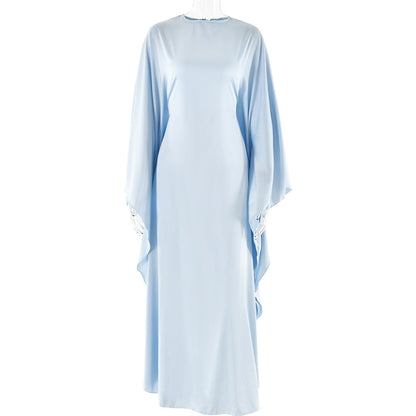 Dress, round neck, satin bat sleeve, loose fitting dress, sexy and fashionable long dress spring/summer