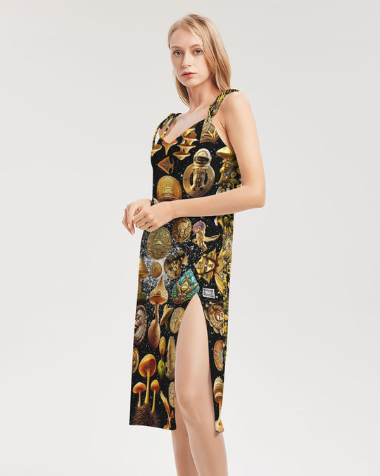 Nature Abstrak Women's All-Over Print Tie Strap Split Dress