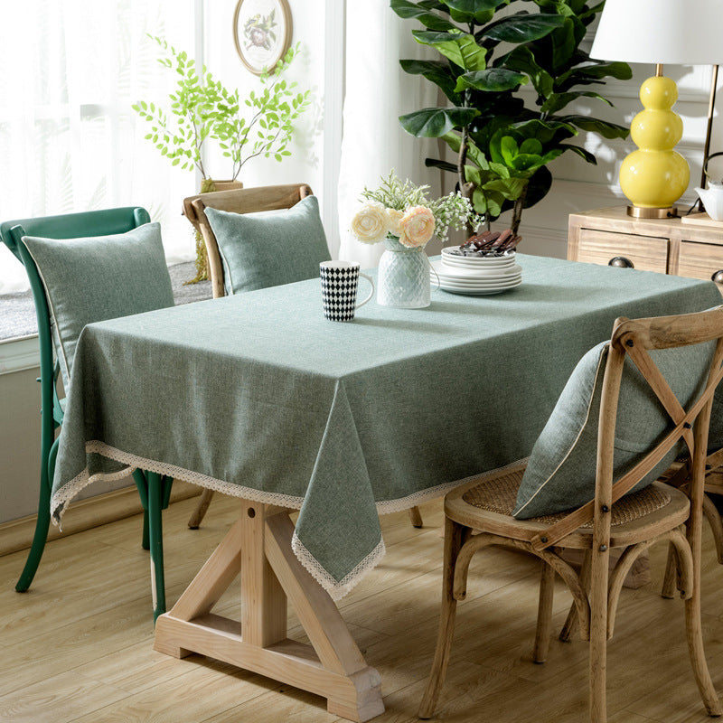 Solid Color Lace Tablecloth Cotton Linen Table Cover