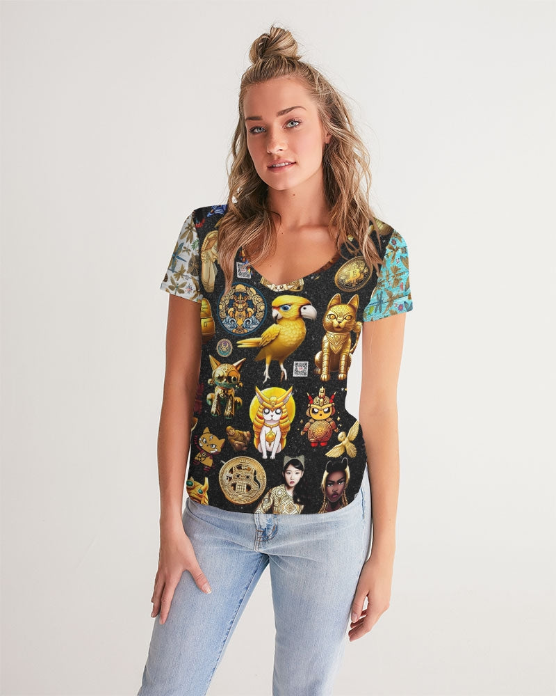 Abstrak dragonfly Women's All-Over Print V-Neck Tee