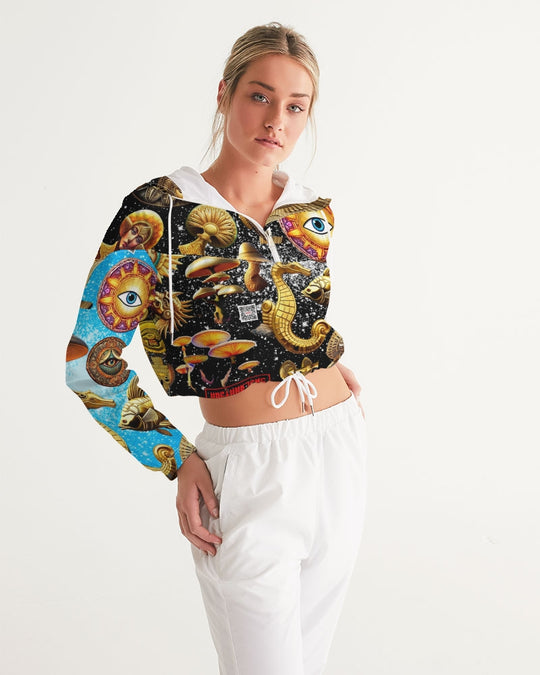 Eye and Face Abstrak Women's All-Over Print Cropped Windbreaker