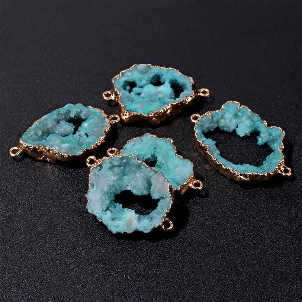 Fashion Trend Natural Druzy Stone Connectors 20-35mm Irregular Colorful Quartzs Agat Charms Pendant For Jewelry Making Supply