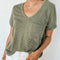 Laurel Green Twist Short Sleeve Corded V Neck Top