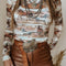 Brown Western Wild Horses Print Hollow-out High Neck Top