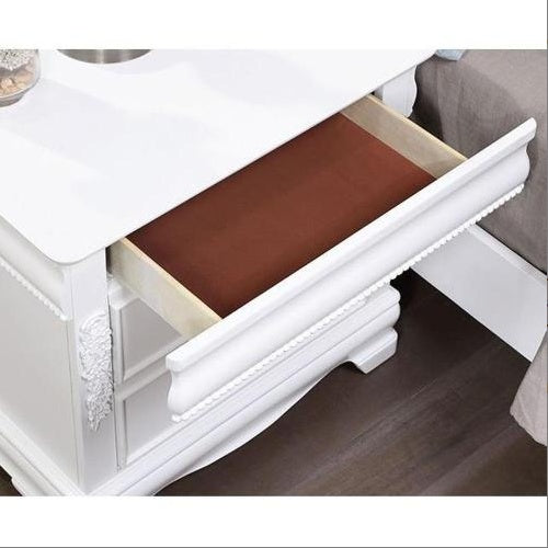 Classic White Color 1pc Nightstand Bedroom Furniture Solid Wood Nickel Hanging Pulls 2-Drawers Bedside Table