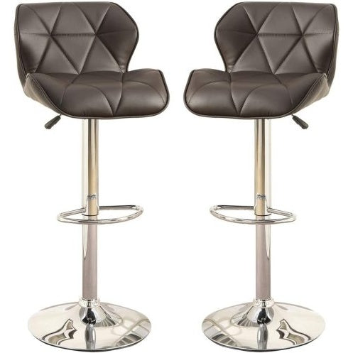 Modern Kitchen Island Stools Brown Faux Leather Stool Counter Height Chairs Set Of 2 Adjustable Height Gas Lift Chrome Base