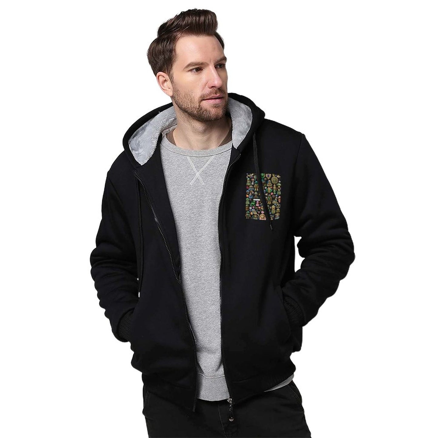 260gsm Men’s Plush Full Zip Hoodie (Partial Printing)