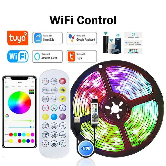 1-30M USB WS2812b Magic RGBIC Dream Strip Light 5050 LED RGB Strip Tuya WiFi App Horse Racing Running Atmosphere Light Home Deco