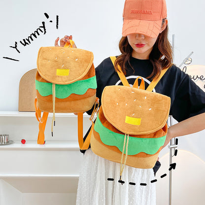 Cute Hamburger Plush Backpack Soft Cartoon Burger Plush Coin Purse Girls Kindergarten School Bookbag Children Kids Pack