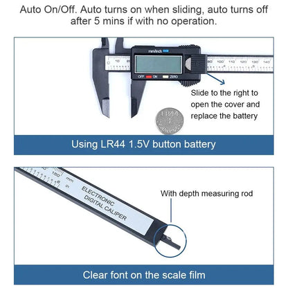 Electronic Conversion Digital Caliper Vernier Micrometer LCD Screen Carbon Fiber Measuring Tool Inch/mm