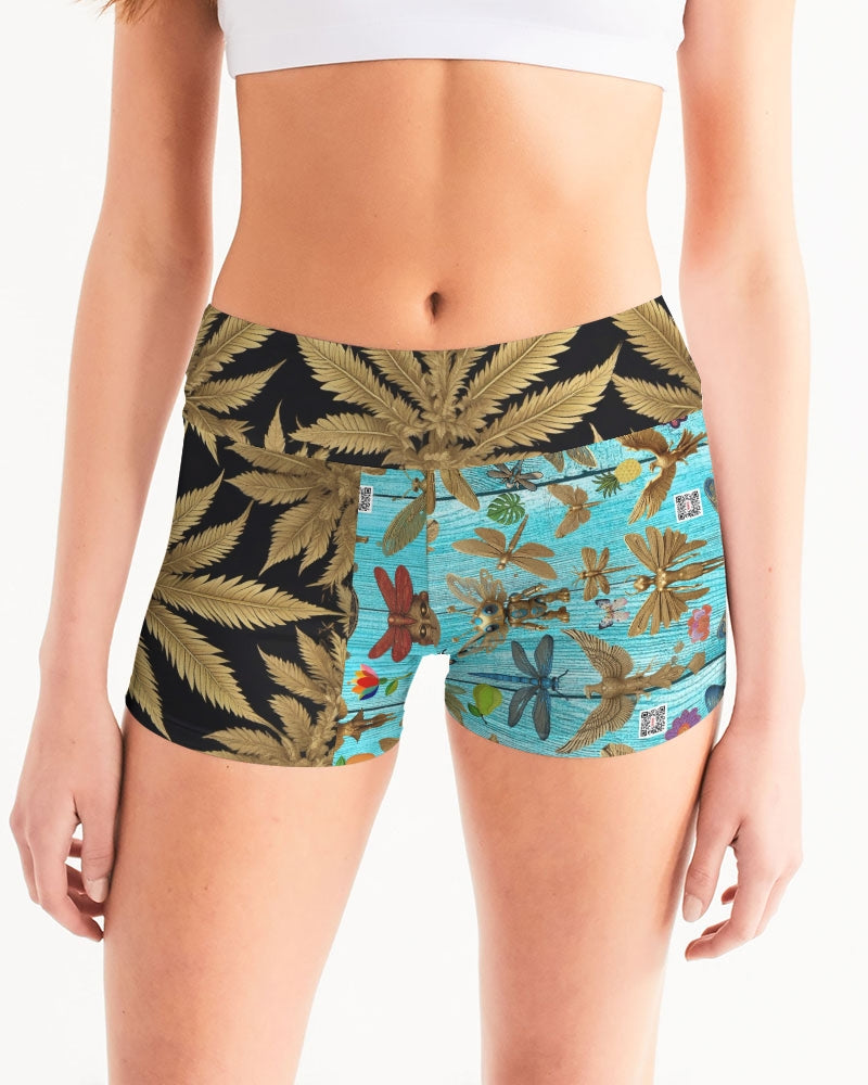 Abstrak dragonfly Women's All-Over Print Mid-Rise Yoga Shorts