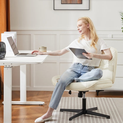 Criss Cross Legged Chair, Armless Office Desk Wide Seat No Wheels, Swivel Height Adjustable Comfy