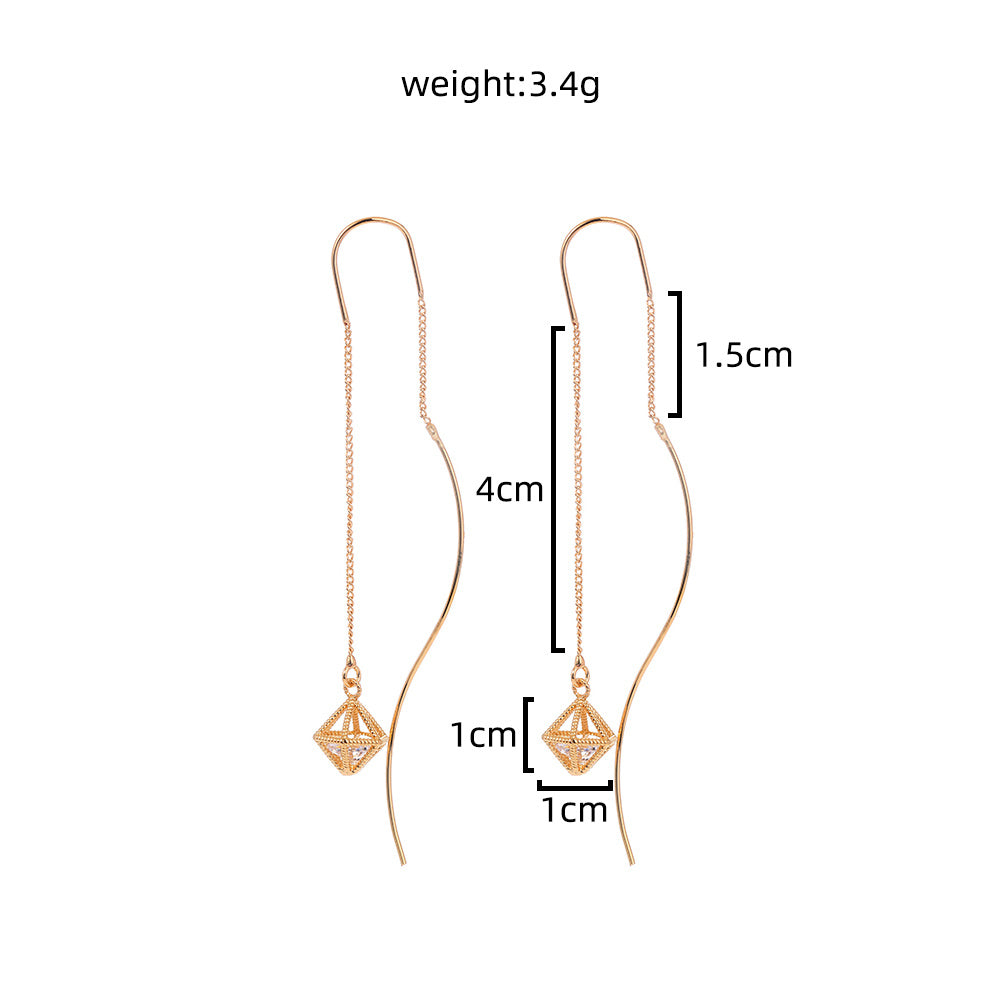 Gold Bronze Cutout Zircon Tassel Earrings