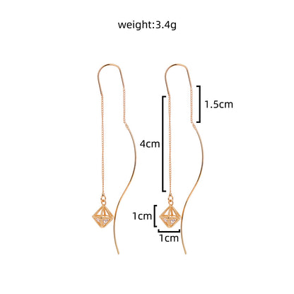 Gold Bronze Cutout Zircon Tassel Earrings