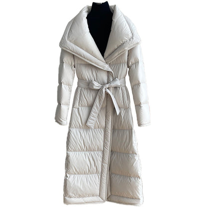 Fashionable and casual high-end down jacket women's long white goose down down jacket loose fit