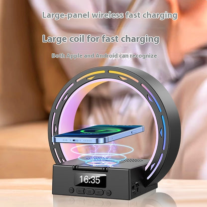 4 In 1 Wireless Bluetooth Speaker Charging Pad Bedside Lamp With Alarm Clock Wake-Up Light For Bedroom Support USB Drive TF Card