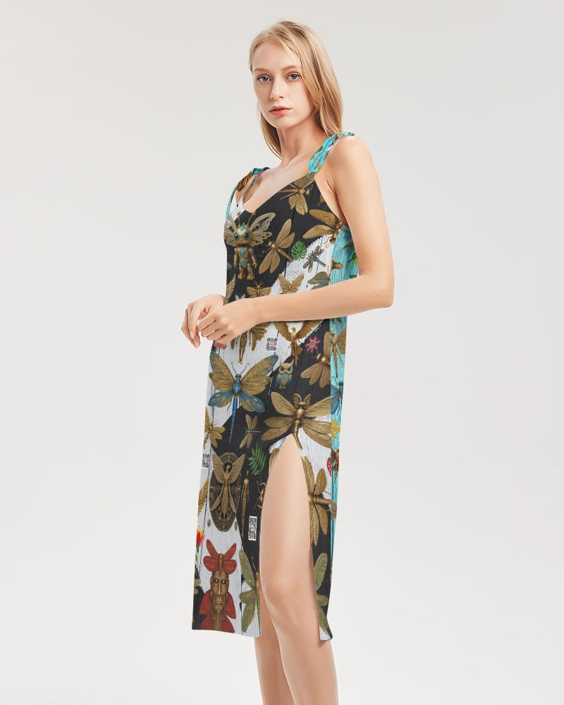 Abstrak dragonfly Women's All-Over Print Tie Strap Split Dress