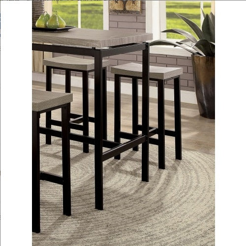 5 Pc Counter Height Table Set Two Tone Design Black Gray Dining Chairs Sturdy Metal Construction PVC Plastic Top Dining Room Furniture