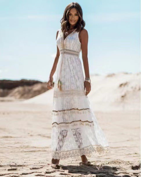 Temperament Bohemian Long Skirt Women's Dress Lace Splicing Big Swing Dress